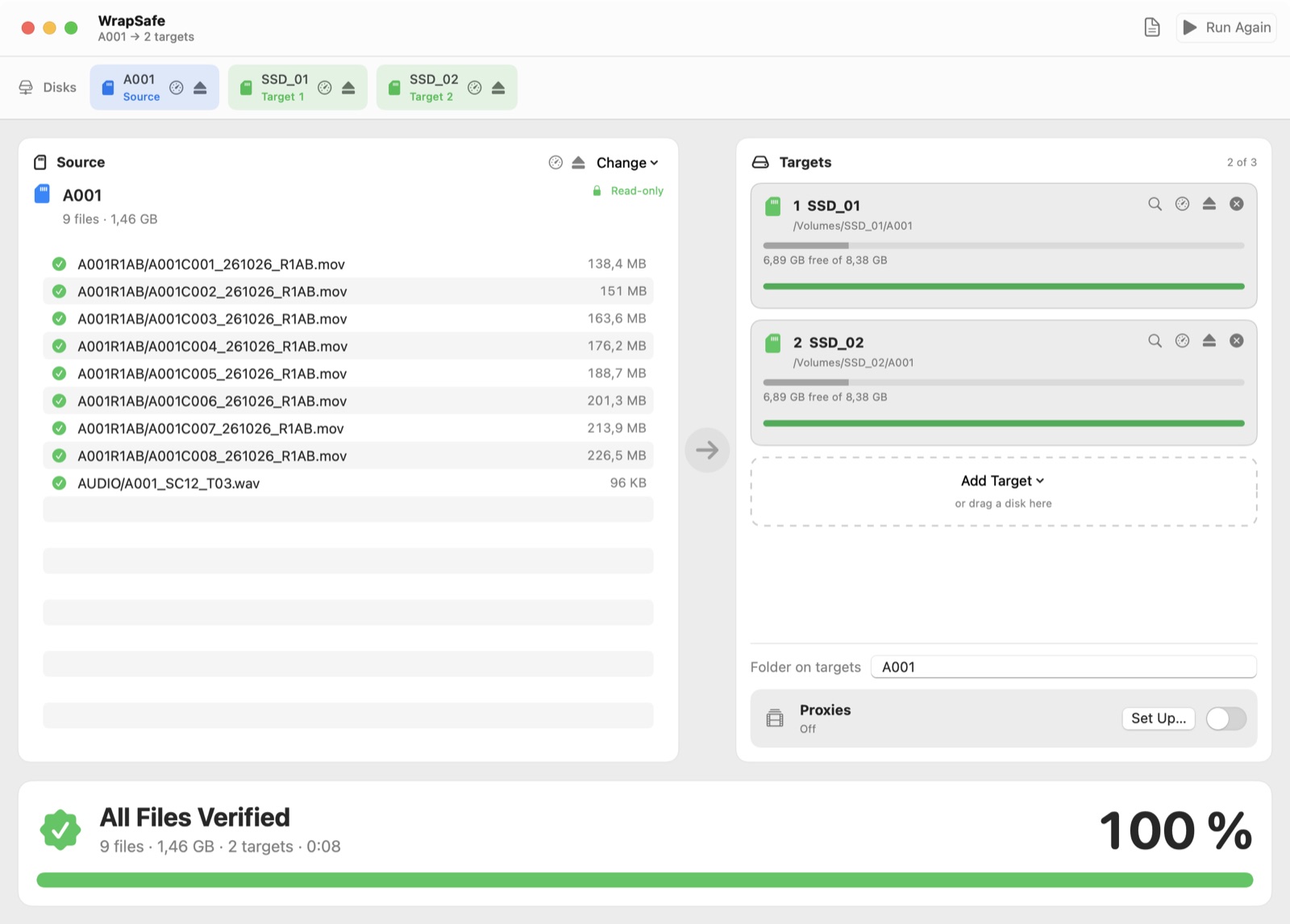 WrapSafe showing All Files Verified at 100 percent
